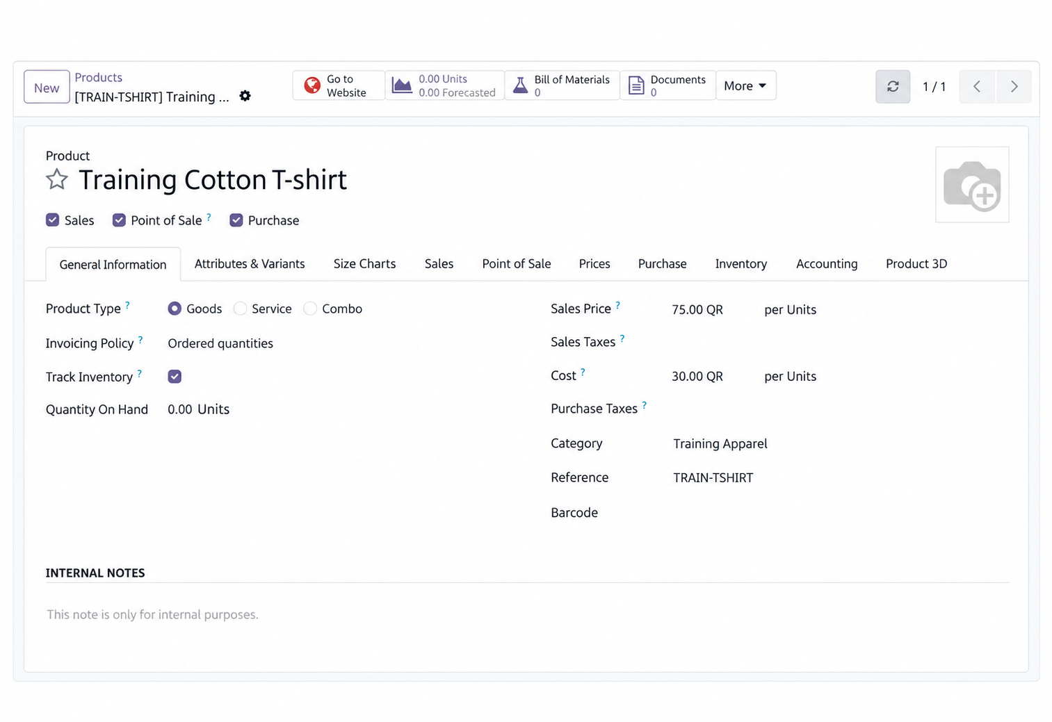 Sample product: Training Cotton T-shirt