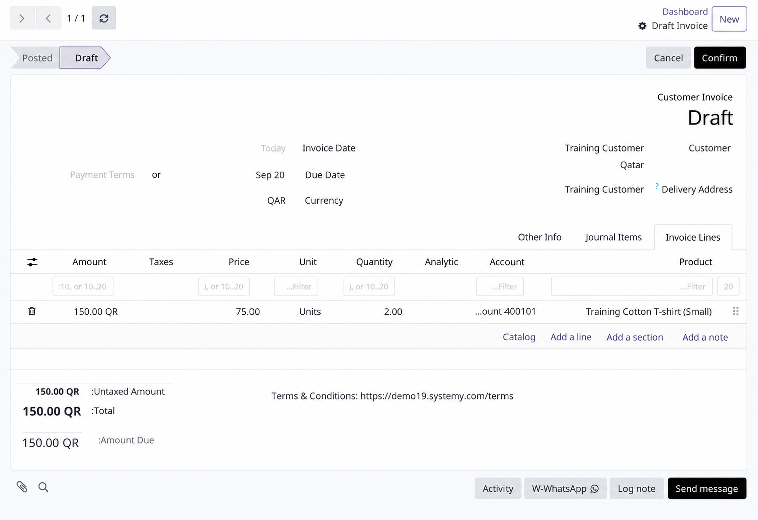 Draft invoice with sample data